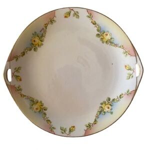 Royal Rudolstadt Cake Plate Yellow Rose Pattern Signed by Menier Art Nouveau